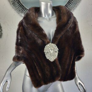 SAKOWITZ~VINTAGE~S/M/L~BROWN RANCH MAHOGANY GENUINE REAL MINK FUR STOLE COAT